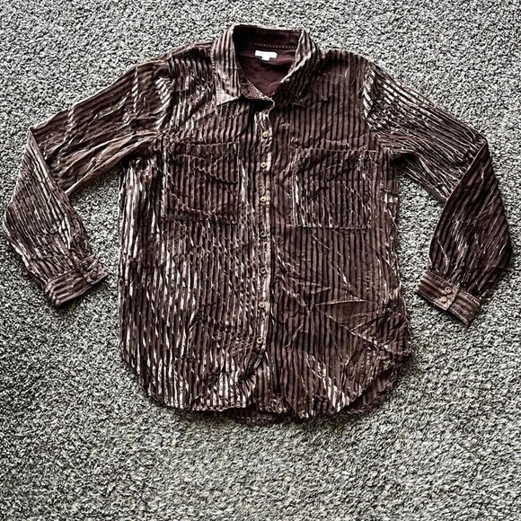 Pilcro Tops - Pilcro Velvet Brown Striped Button Womens M Long Sleeve Shabby Chic Indie Blouse